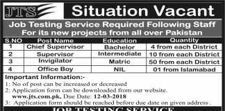 JTS Jobs 2018 Invigilators, Supervisors Application Form jts.com.pk Download