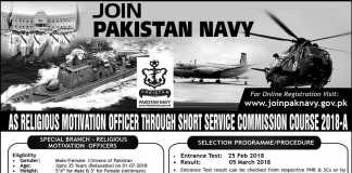 Pakistan Navy Religious Motivation Officer Jobs 2018 SSC Online Registration Last Date