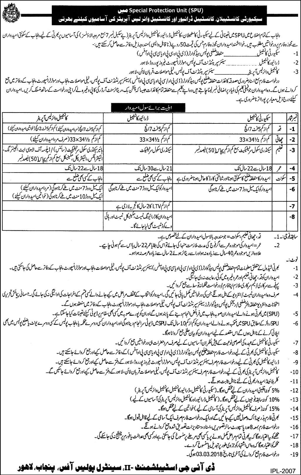 SPU Punjab Police Constable Jobs 2018 Application Form Last Date