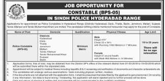 Sindh Police Hyderabad Range Jobs 2018 Constable Application Form Test Date