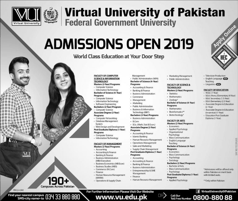 Virtual University B.Ed Admission 2019