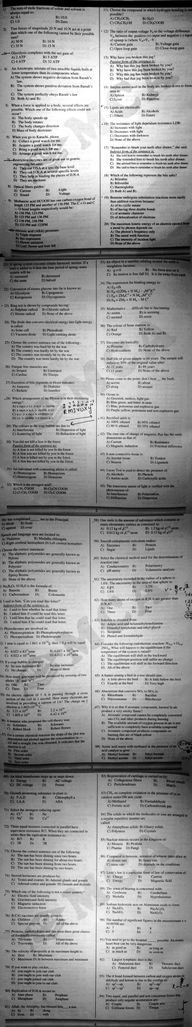 ETEA Entry Test Sample Papers 2024 Medical, Engineering Model Papers