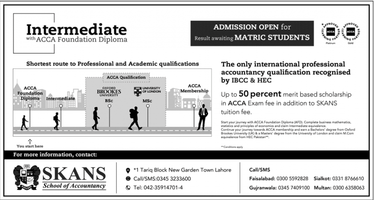 SKANS School Of Accountancy ACCA Foundation Diploma Admission 2025
