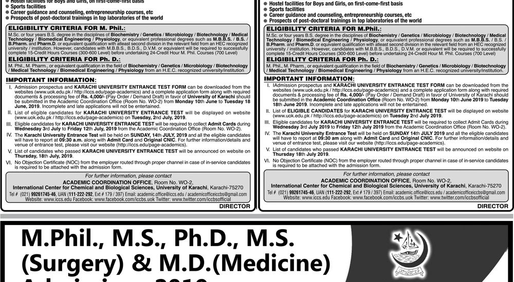 University Of Karachi Uok Ms Mphil Phd Admission 2019