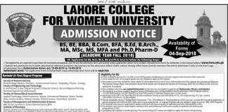 Lahore College for Women University LCWU Admission 2018