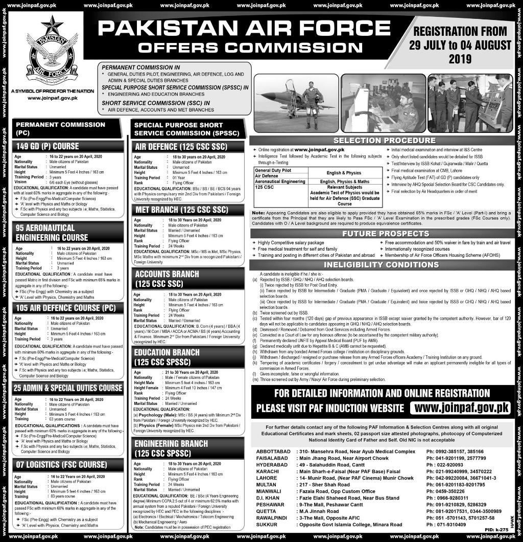 PAF Commission Jobs 2019 Advertisement Apply Online Registration