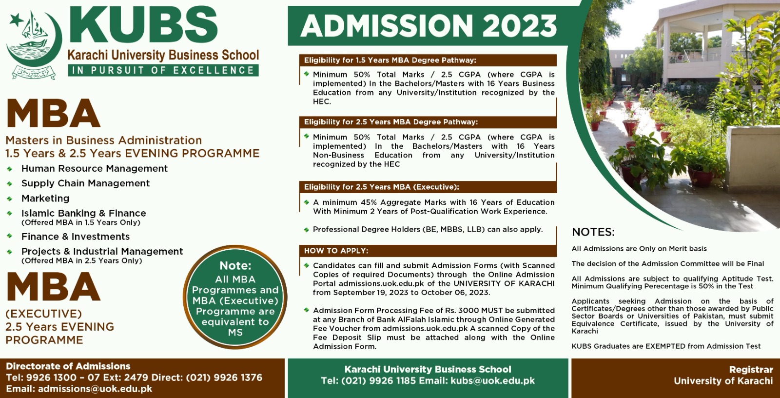 University of Karachi MBA Admission 2023