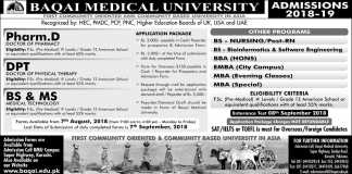 Baqai Medical University Karachi Admissions 2018 MBBS Form