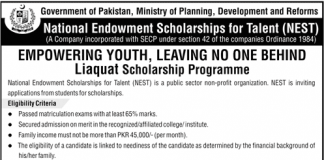 NEST Scholarship 2018 Application Form www.nest.org.pk Online