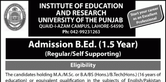 B.Ed Admission 2018 Punjab University Lahore Last Date Online Form