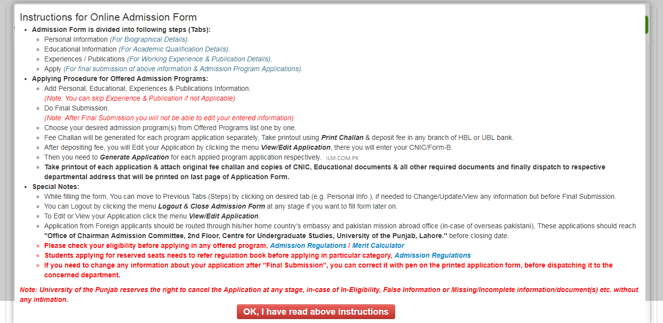 How To Submit Online Admission Form Punjab University 2019