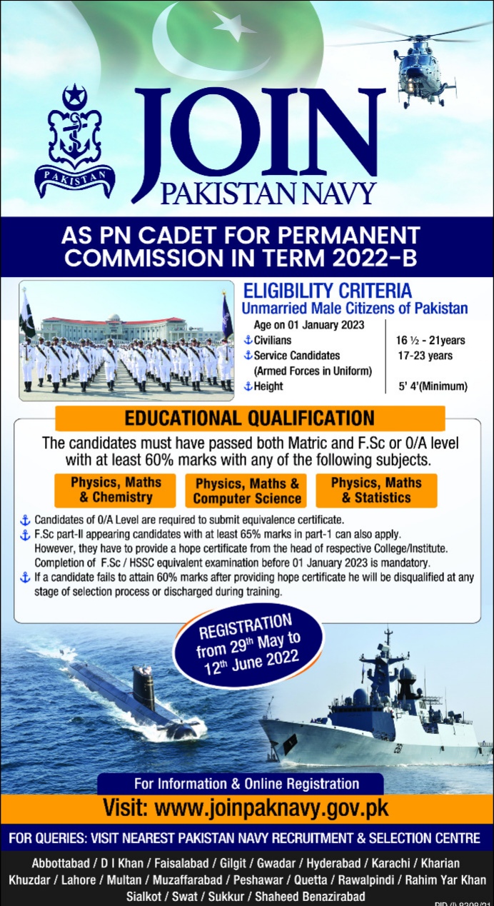 Join Pakistan Navy Through Permanent Commission 2022