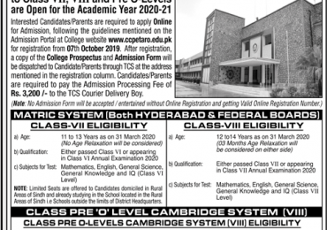 Cadet College Petaro Admission 2020