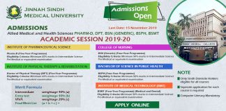 Jinnah Sindh Medical University Online Admission 2019-20 Form