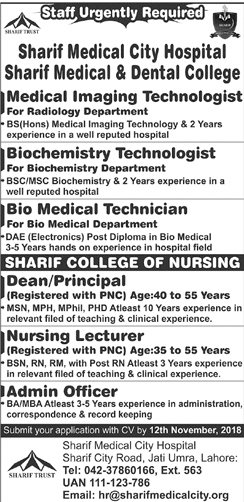Sharif Medical City Hospital Jobs