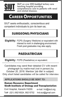 Sindh Institute Of Urology And Transplantation Jobs 2018
