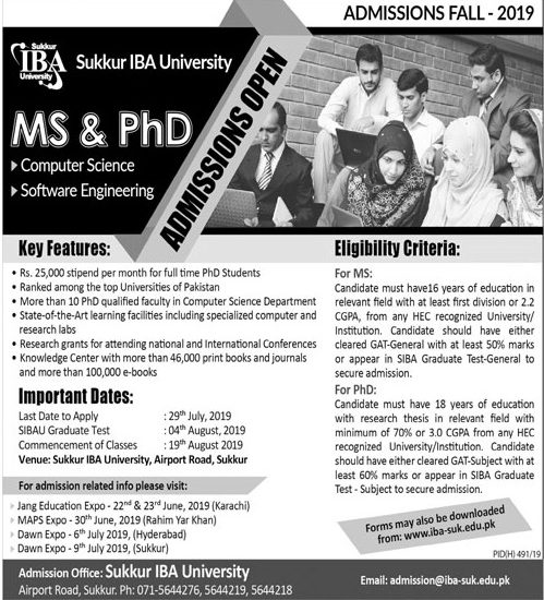 IBA Sukkur MS, PhD Admissions 2019 Entry Test Result, Merit List