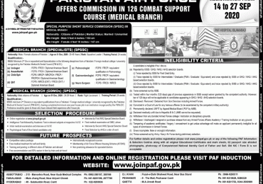 PAF Commission in 126 Combat Support Course Online Registration 2020