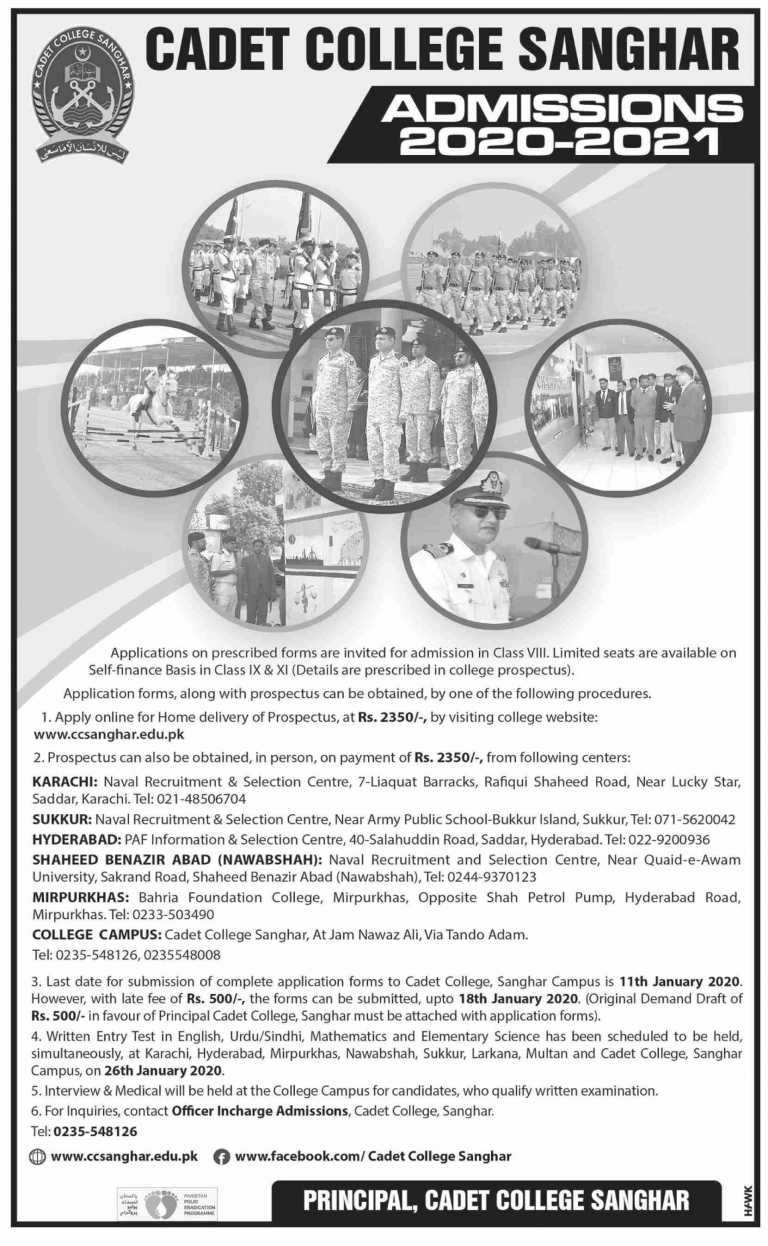 Cadet College Sanghar Admission 2025 8th Class