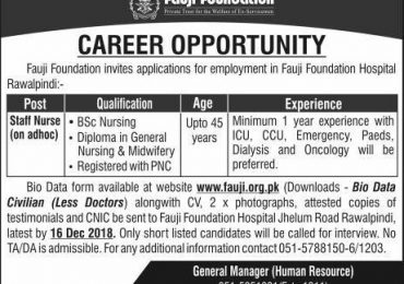 Fauji Foundation Nursing Jobs 2019 Application Form Download