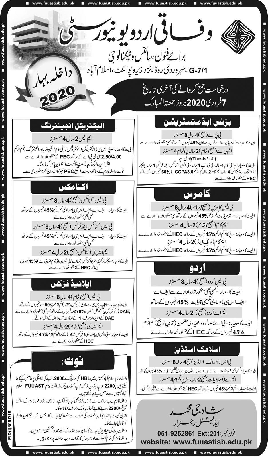 Federal Urdu University Islamabad Spring Admission 2021