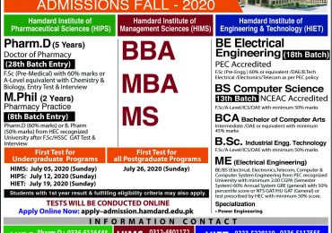 Hamdard University School Of Law Admissions Fall 2020 LLB, BA LLB Form Date