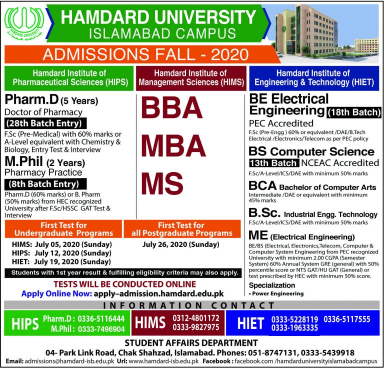 Hamdard University School Of Law Admissions 2025 Form
