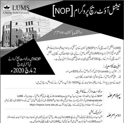 LUMS NOP Program 2020 Form, Test Dates and Results