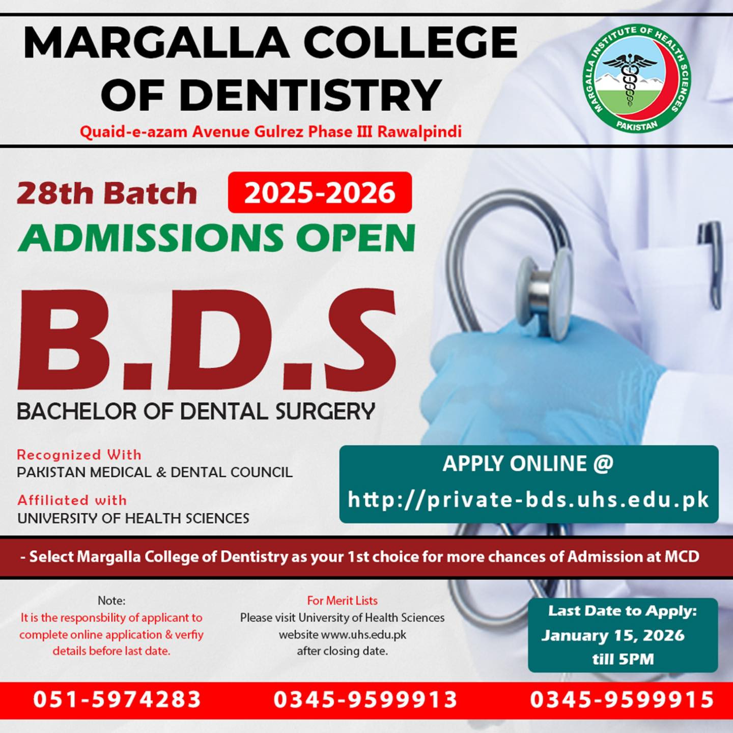 Margalla College of Dentistry BDS Admission 2026