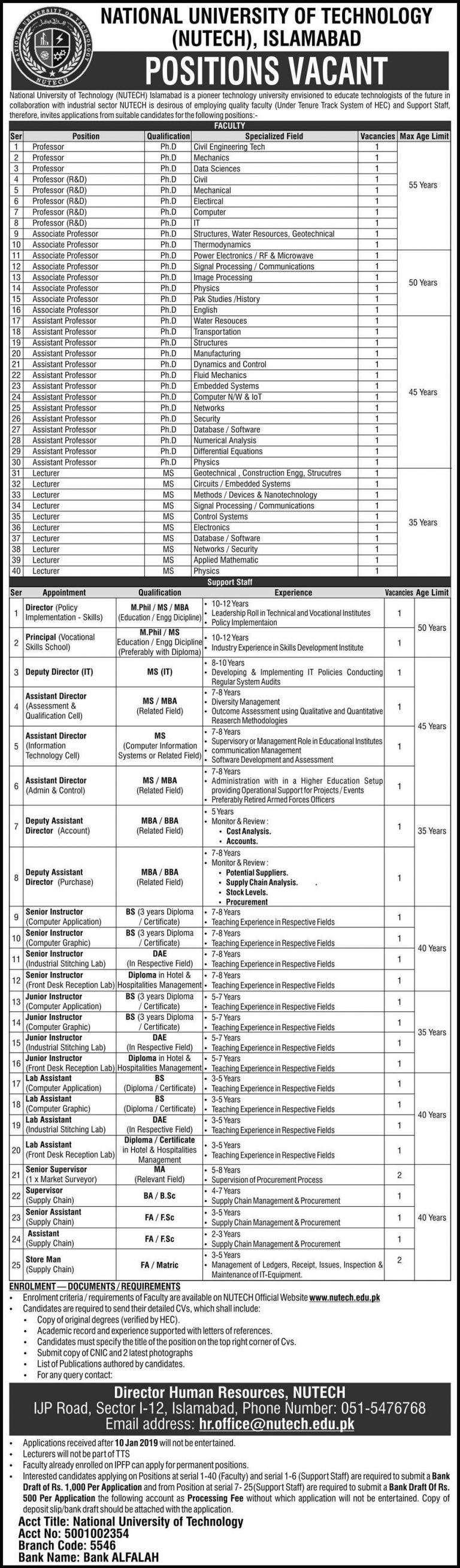 NUTECH University Islamabad Jobs 2018 Vacancies Advertisement