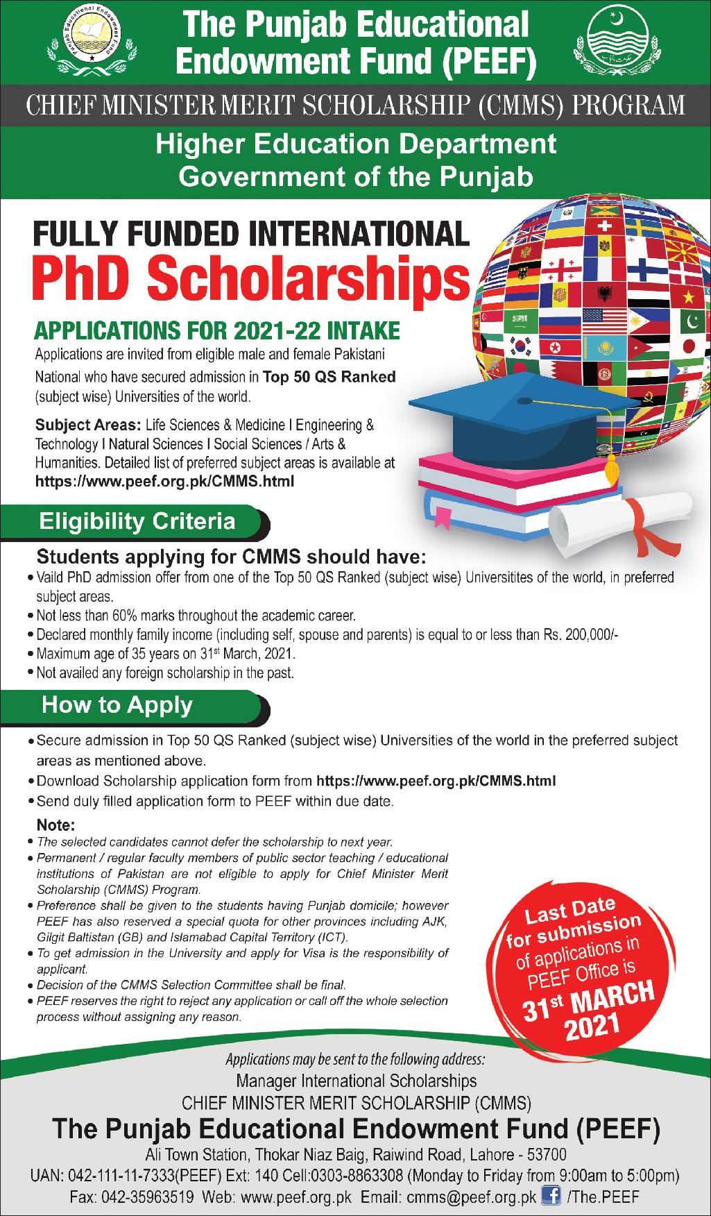 PEEF Scholarship For PhD 2021