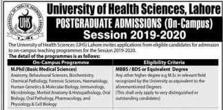 University of Health Sciences UHS Lahore Postgraduate Admissions 2020 Form