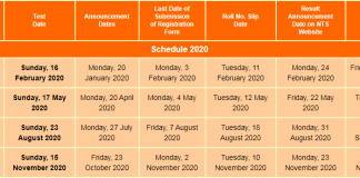 NTS GAT Test Schedule 2020 GAT General, Subject Test Dates