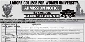LCWU Ph.D. Admission 2020 Entry Test Result, Merit List