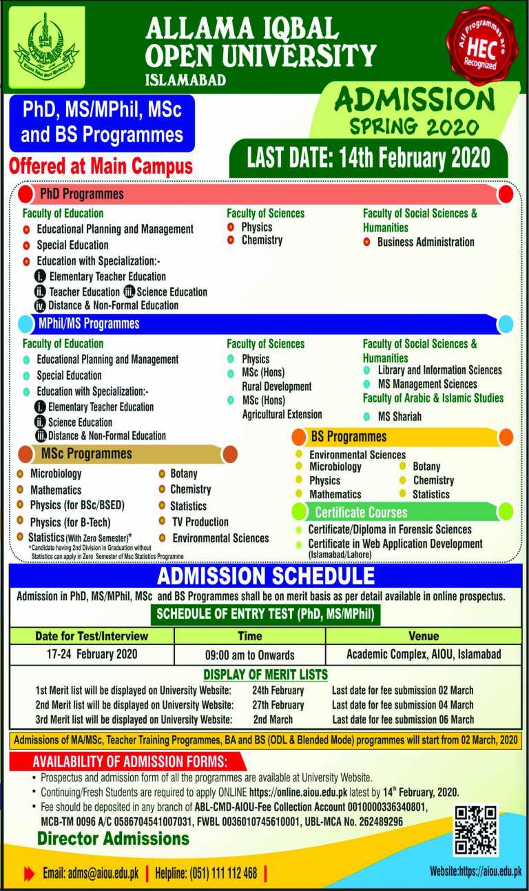 aiou new admission 2021 last date