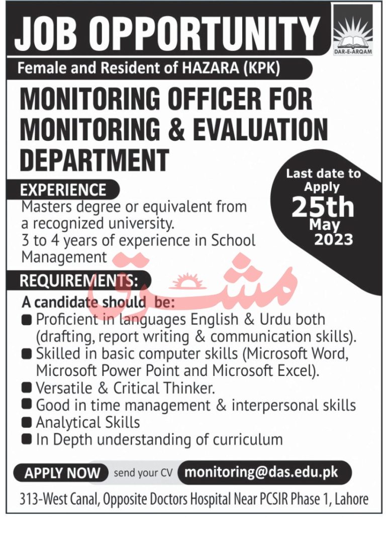 Dar e Arqam School Jobs 2025 Application Form Advertisement