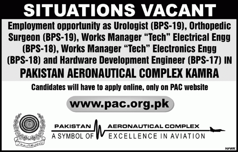 Pakistan Aeronautical Complex Kamra Jobs 2022 Application Form