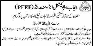 PEEF Scholarship For Sindh Students 2020 For Matric Intermediate