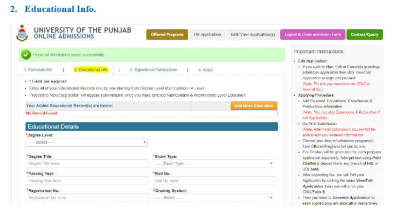 punjab university challan form for ma private