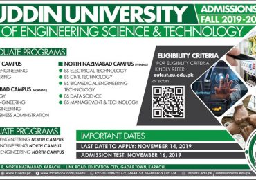 Ziauddin University Karachi Engineering Admission 2019-20 Form