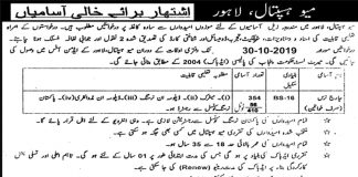 Mayo Hospital Lahore Charge Nurse Jobs 2019 Application Form