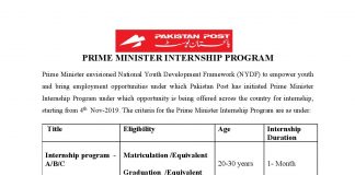 Pakistan Post Office Internship Program 2019 Application Form Download