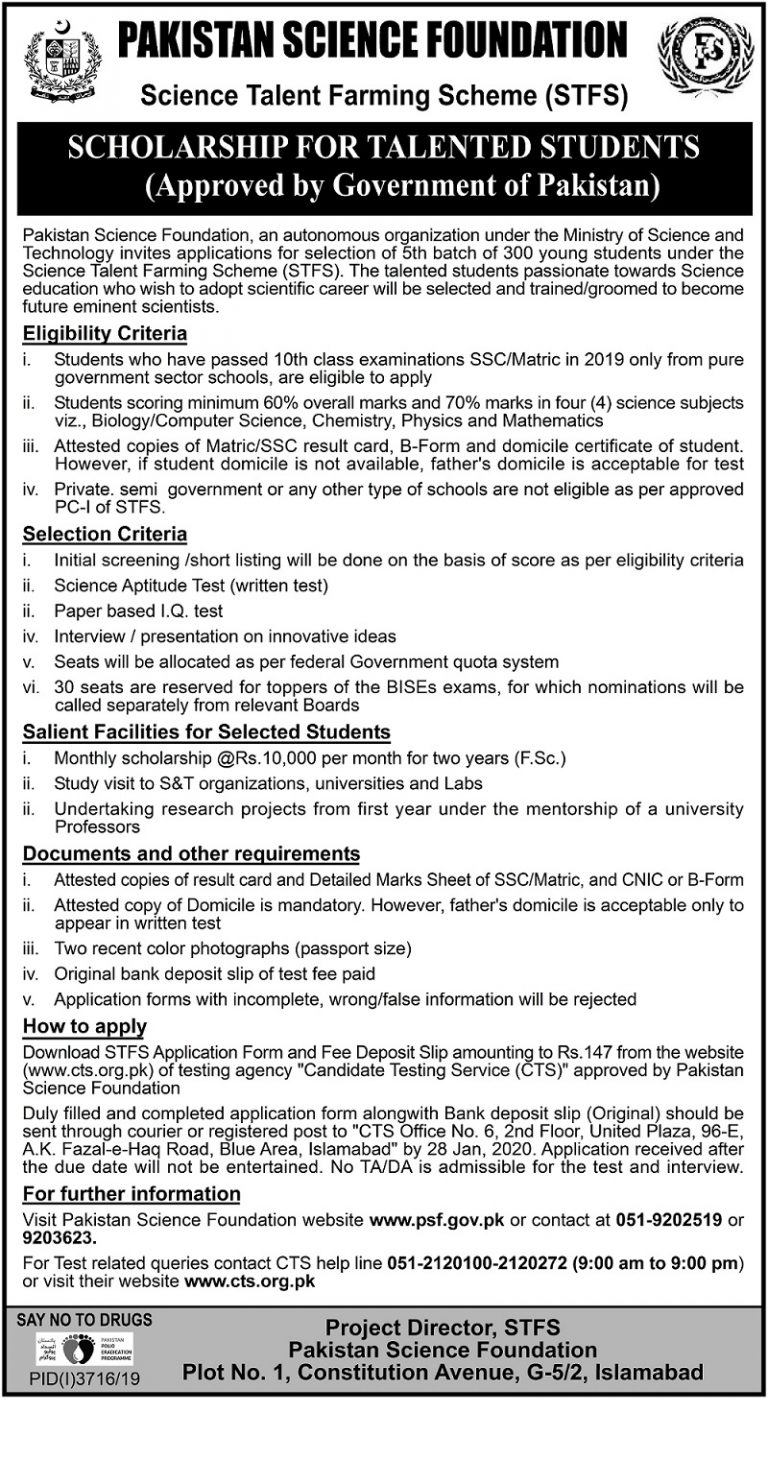 Pakistan Science Foundation PSF Scholarship 2025