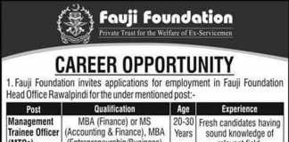 Fauji Foundation MTO Jobs 2020 Application Form Download