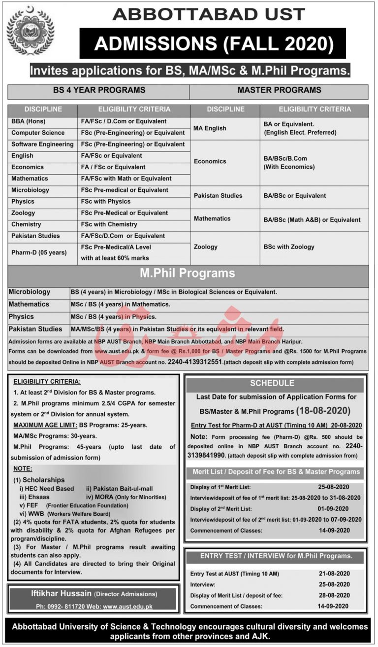 Abbottabad University Of Science And Technology Admission 2025