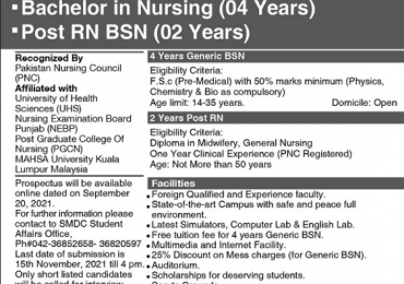 Shalamar Nursing College Lahore Admissions 2021-22 Form, Entry Test