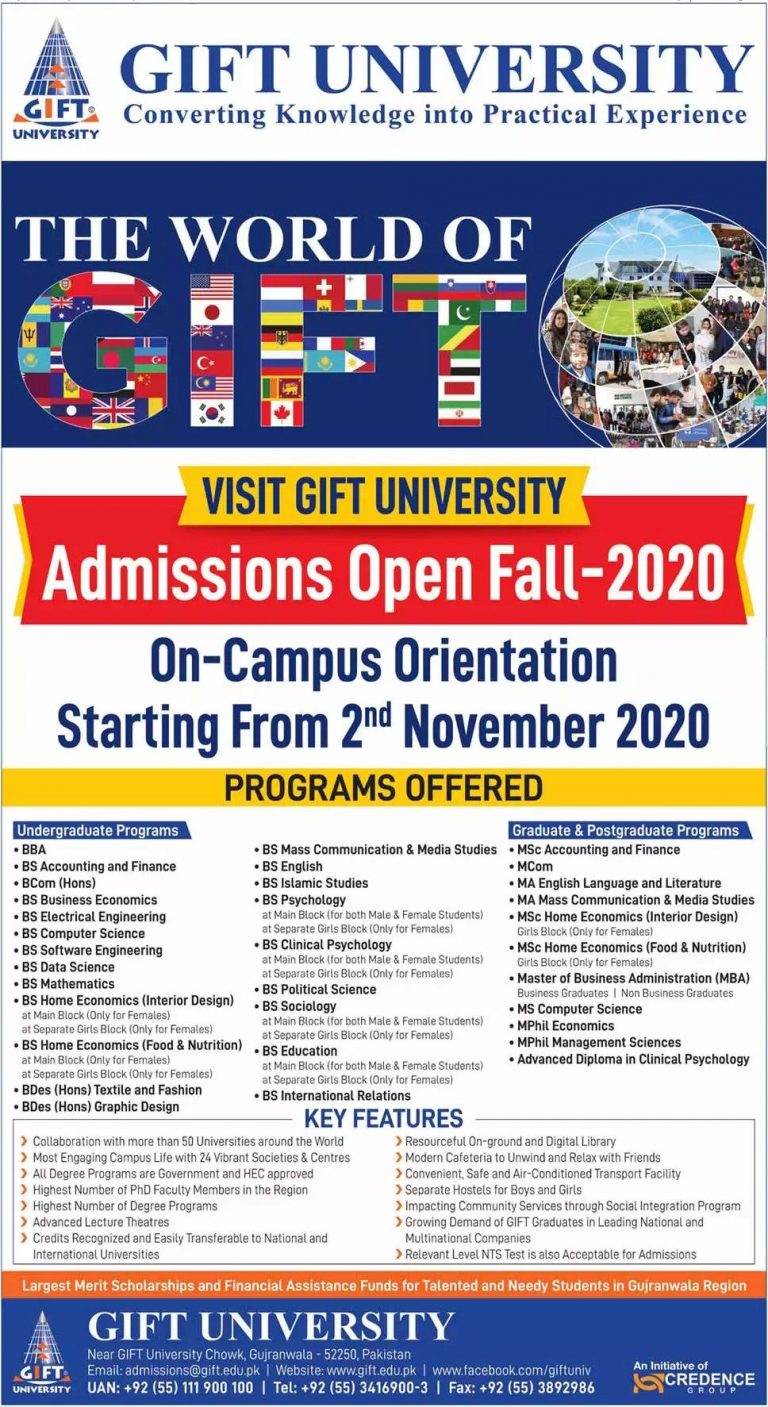 Gift University Gujranwala Admission 2025 Last Date