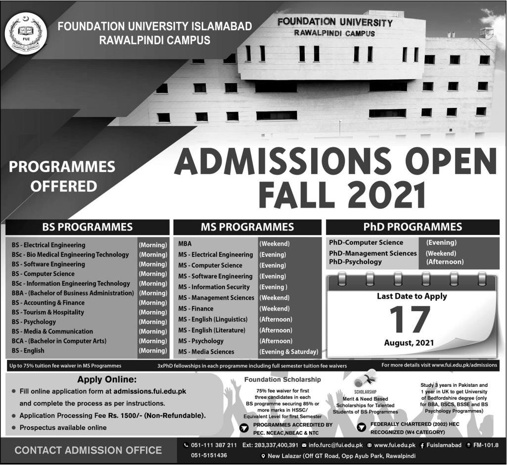 Foundation University Islamabad Admission 2022