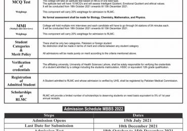 Rashid Latif Medical College Lahore Admission 2021-22 Form