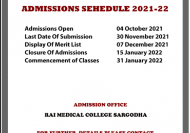Rai Medical College Sargodha MBBS Admission 2021-22 Form